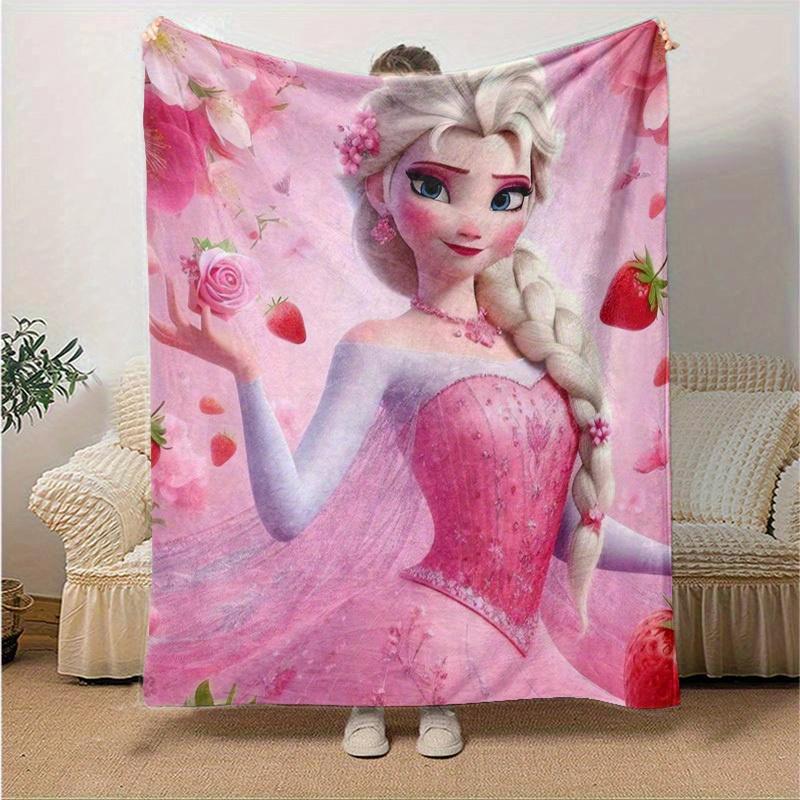 1pc, Elsa Frozen Princess Pink Floral Throw Blanket Home Decor, Couch Cover, Outdoor Blanket, Gift for Friends, Throw, Suitable for Bedroom,