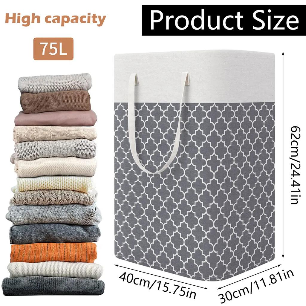 Cesto de Lavandería Grande Portátil Plegable Bolsa de Almacenamiento de Lavandería para el Hogar Cesto de Algodón Lino para Juguetes de Niños Cesto para Ropa Sucia Dormitorio