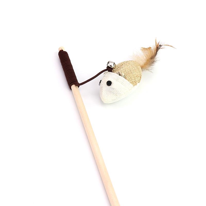 Linen Mouse Cat Teaser Wand with Bell - Boredom Relief Toy for Cats