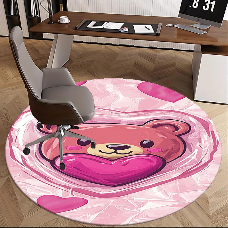 Pink Teddy Bear Office Carpet Chair Mats, Cute Heart Design, Non-Slip Rug for Home Decor, Office Desk Mat, Gift Idea for Kids & Adults, Suitable for