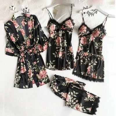 Pyjama en soie imprimé Floral pour femmes, ensemble en Satin, Sexy en dentelle, nuisette, vêtements de nuit, vêtements de maison