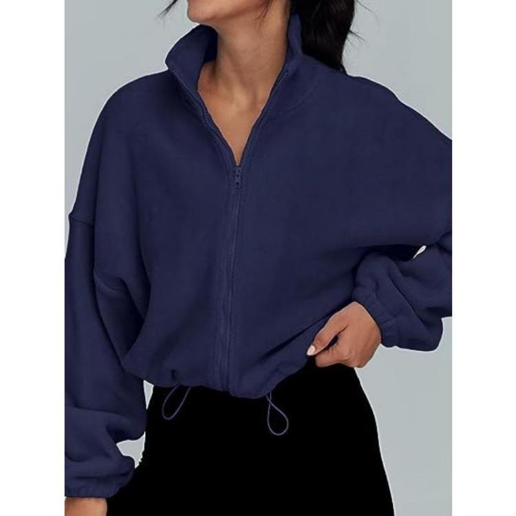 Fleece Lined Zipper Jacket Vertical Collar Fleece Sport Jacket European American Women S