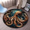 Octopus Sea Creature Round Rug Flannel Ocean Marine Life Print Area Mat For Bathroom Bedroom Decor Unique Artistic Floor Carpet