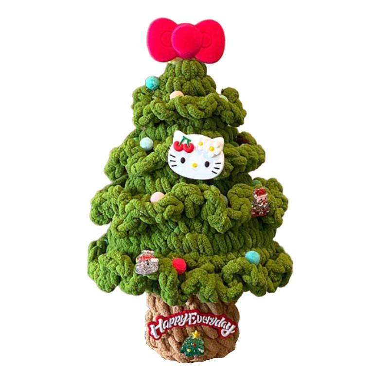 Hello Kitty Christmas Tree Handmade Knitted Ornament With Butterfly Bow For Holiday Decor