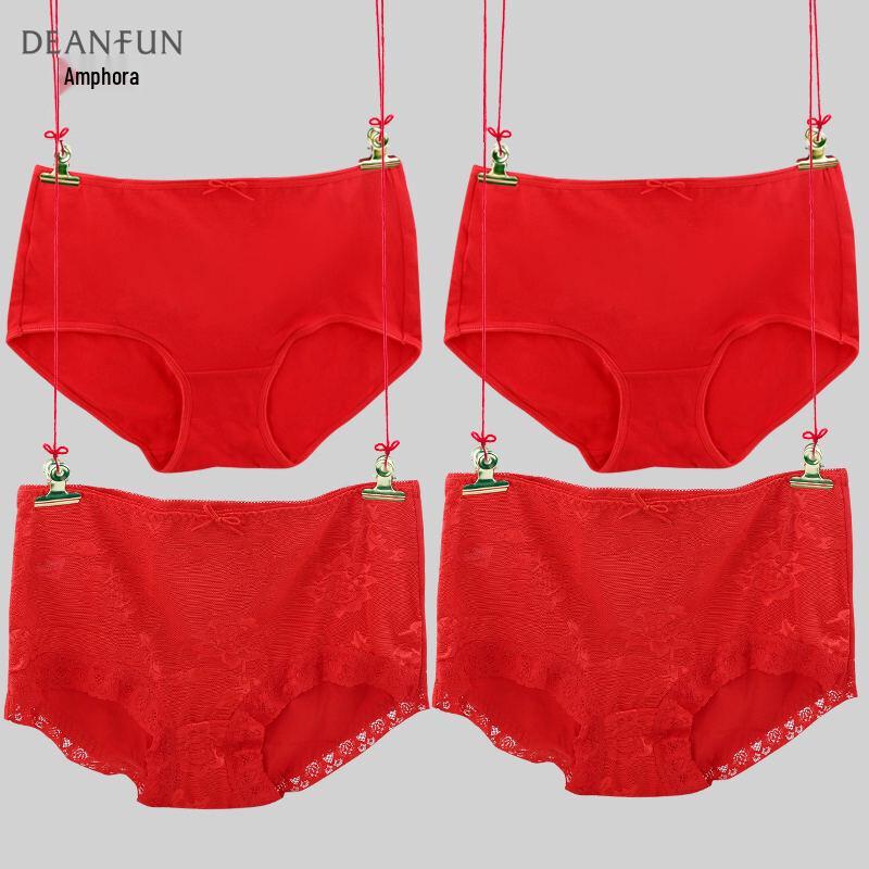 Deanfun Women's Red Cotton Lace Underwear 4-Pack Gift Set