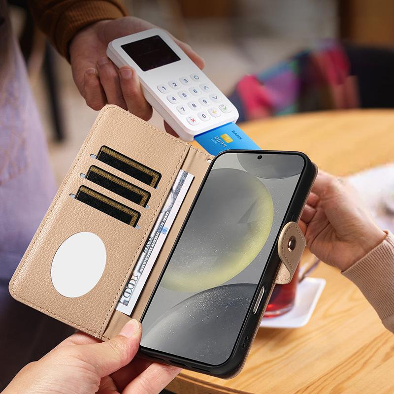 The new flip mirror zipper mobile phone case is suitable for Samsung S25 long lanyard mobile phone fashion protective case.