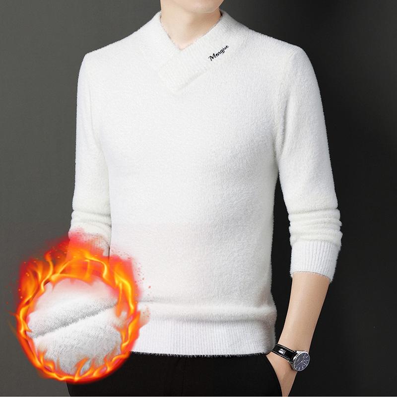 

Длинные рукава плюс бархат мужской трикотажный молодежный повседневный теплый толстый свитер зимняя трикотажная шерстяная нижняя рубашка 4XL