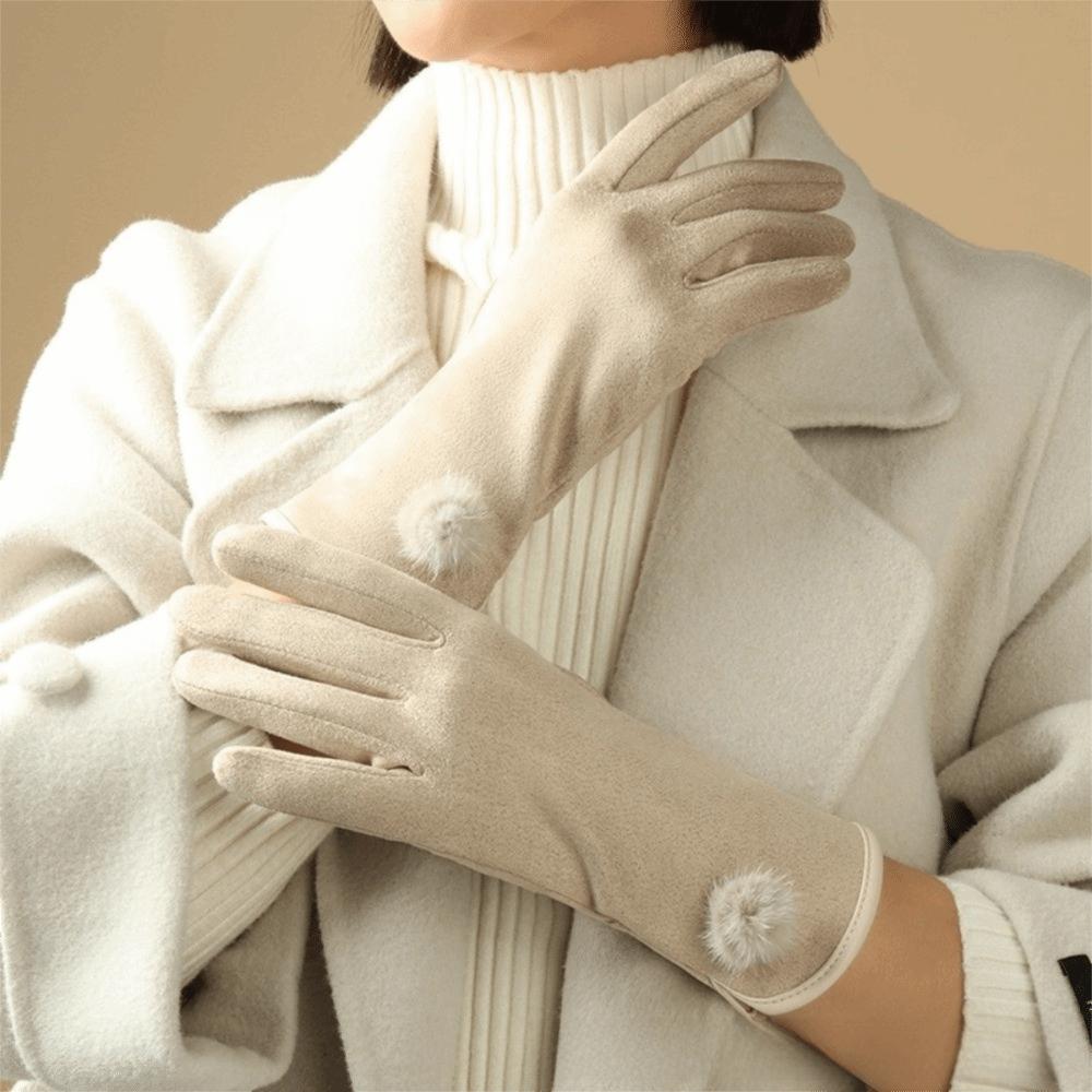 Windproof Suede Gloves Full Finger Cycling Mittens Vintage Winter Women's Gloves  Outdoor