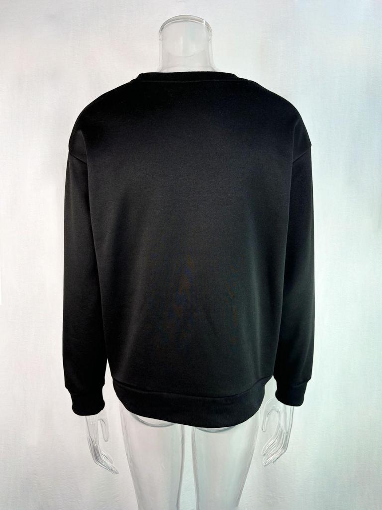 Women's Heart Print Long Sleeve Loose Pullover Sweatshirt