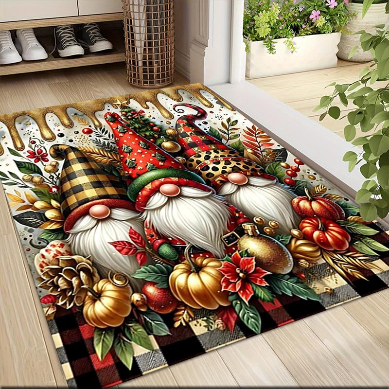 1Pc Holiday Gnomes Celebration Carpet Rug Soft Washable Antislip Home Living Room Sofa Mats Personalized Christmas Rug
