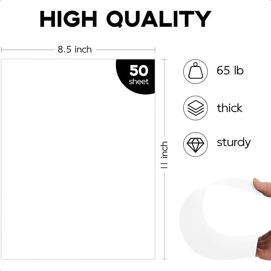 50 Pack White Cardstock 8.5 x 11 White Paper 65lb Card Stock Printer Paper for Cards Making Office Printing Certificate