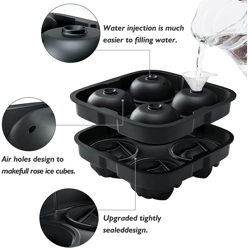 LMETJMA Ice Cube Tray Easy Release Rose Ice Cube Trays With Funnel Silicone Rose Ice Ball Maker for Cocktails Whiskey JT51