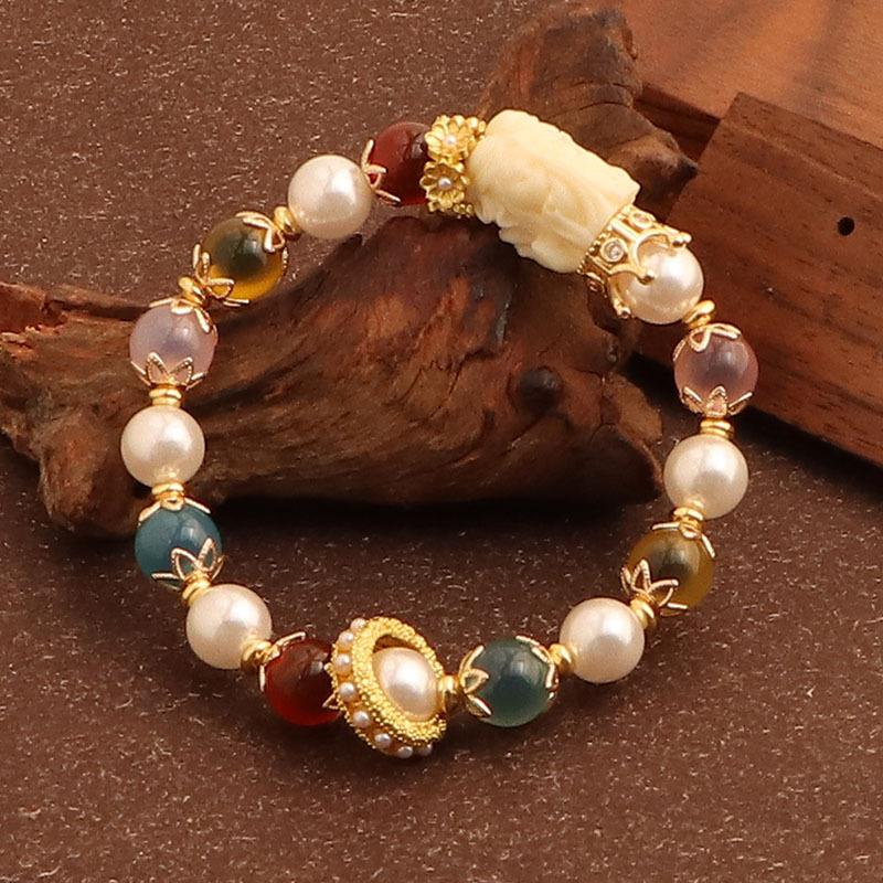 Fragrant Gray Glazed Porcelain Bracelet, Nine-tailed Fox Sugar Heart Agate Men's Bracelet, Original Gift of Jiugong Pearl.