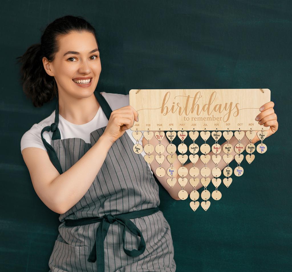 Inkdotpot Perpetual Wall Calendar Wooden, Dates To Remember Wall Hanging Birthday Calendar- Decorative Birthday Tracker Plaque Wall Hanging