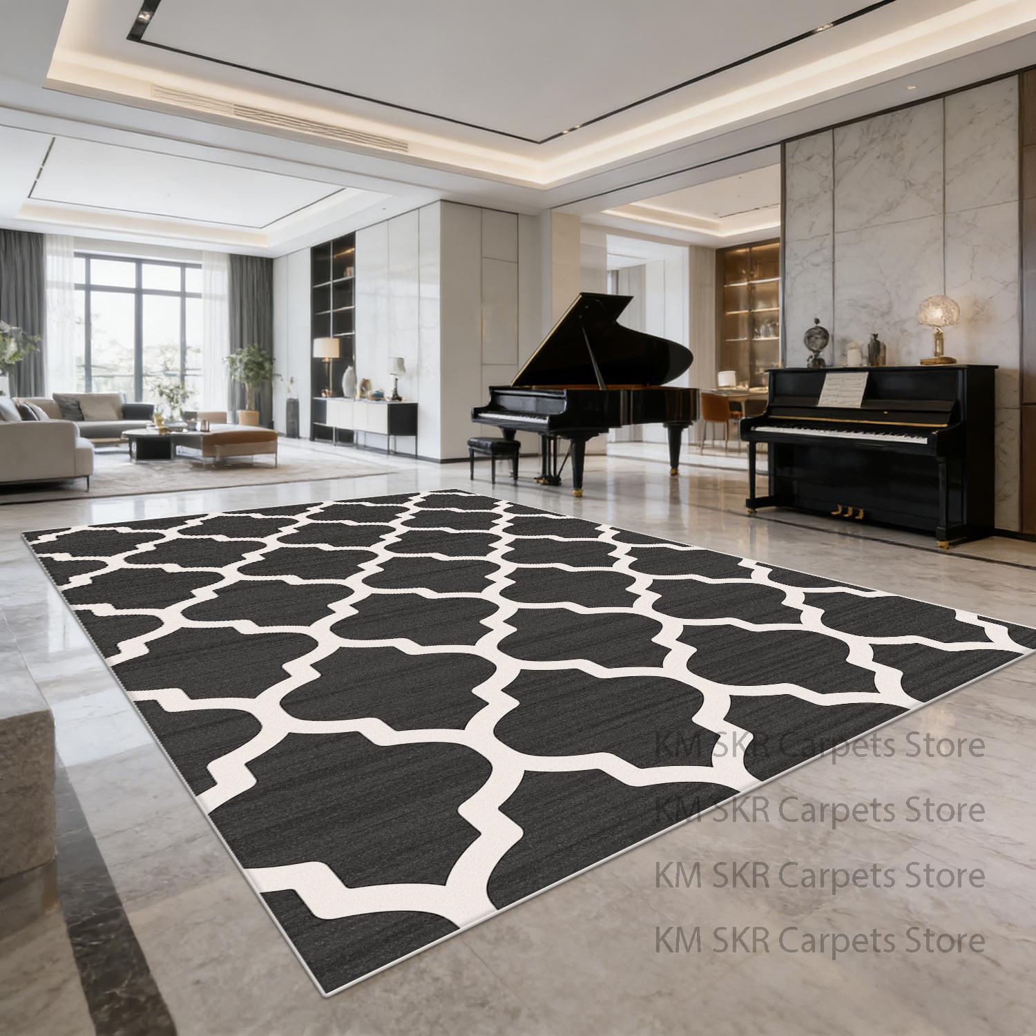 

Modern Grid Pattern Large Living Room Rug Decoration Home Washable Non-slip Bedroom Floor Mats Simple Style Soft Office Carpet 60x90cm