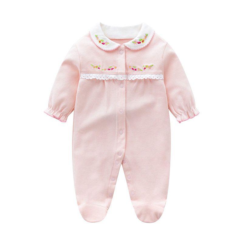 Baby Jumpsuit Spring and Autumn Pure Cotton Long-Sleeved Newborn Baby Jumpsuit with Foot Cover Children's Pajamas Romper with Foot Cover