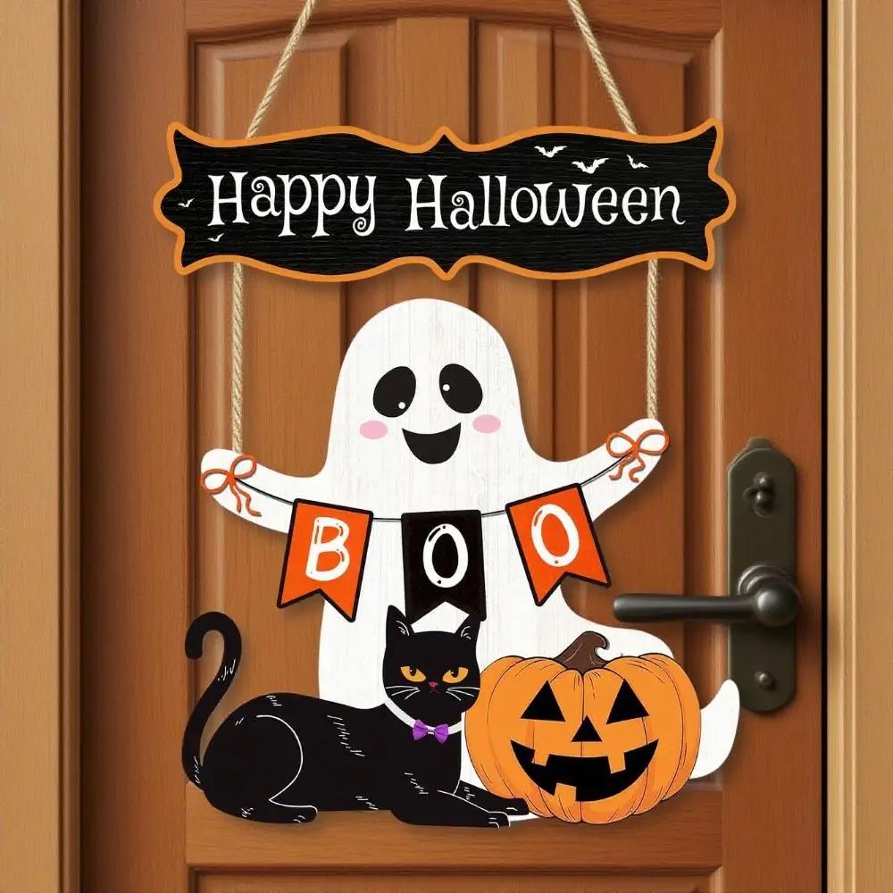 New Happy Halloween Door Hanging Pendant Wooden DIY Door Wreaths Pumpkin Courtyard Ornament Home Decoration