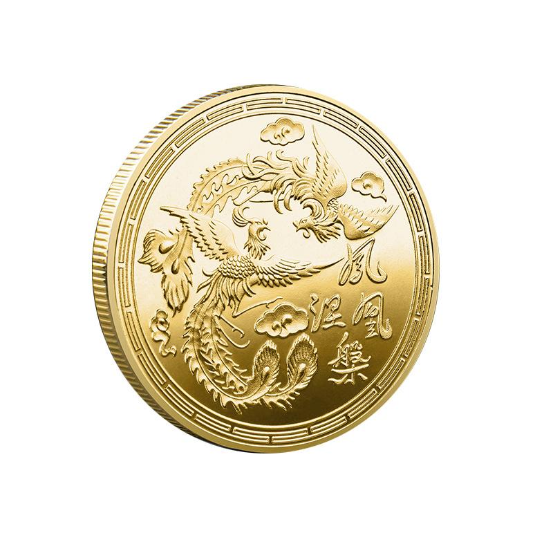 Chinese style, Phoenix Nirvana commemorative gold coins, gold and silver coin commemorative medals