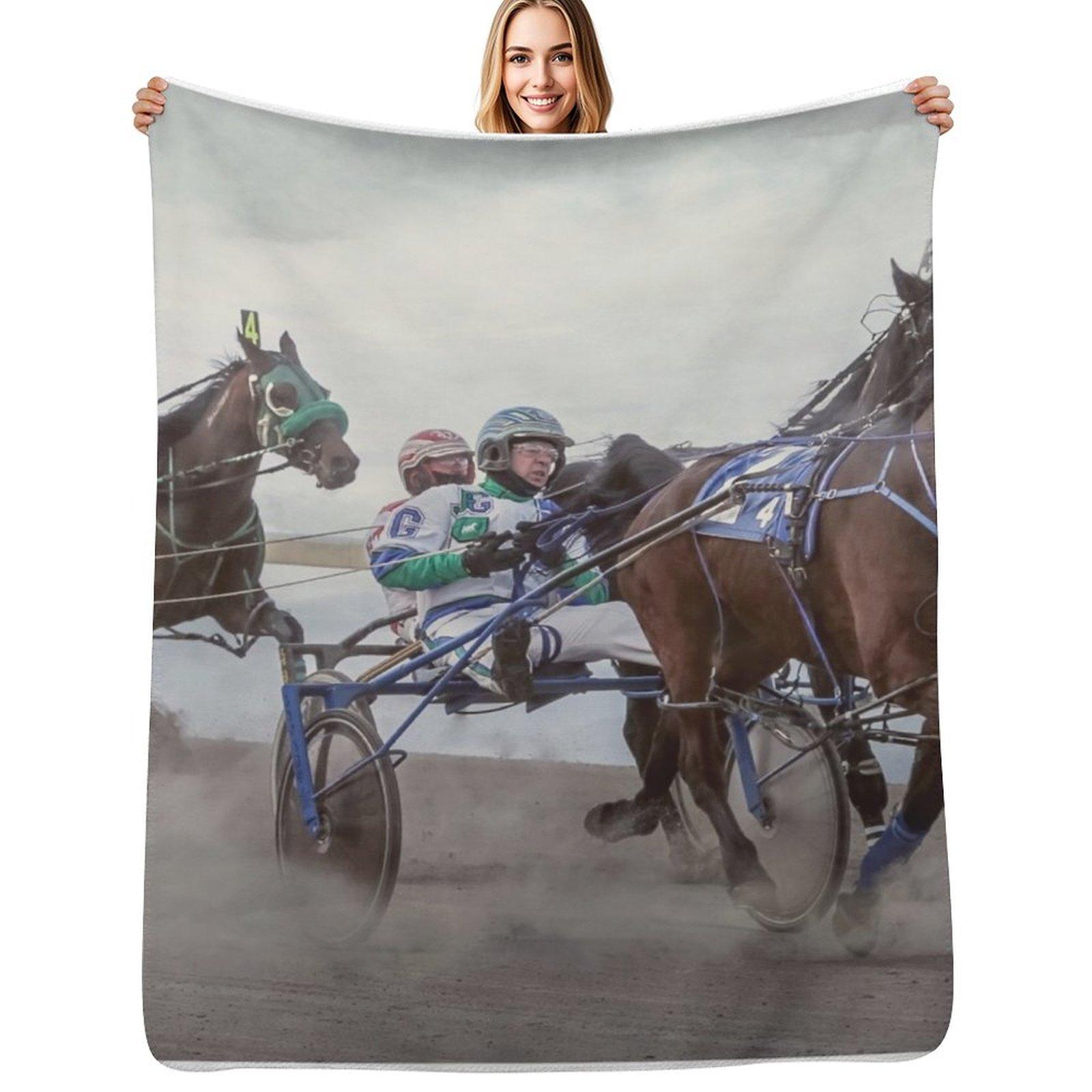 Trotting races Throw Blanket Soft Plush Blanket as Housewarming Gift Size: 75*100cm, Weight: 230 GSM