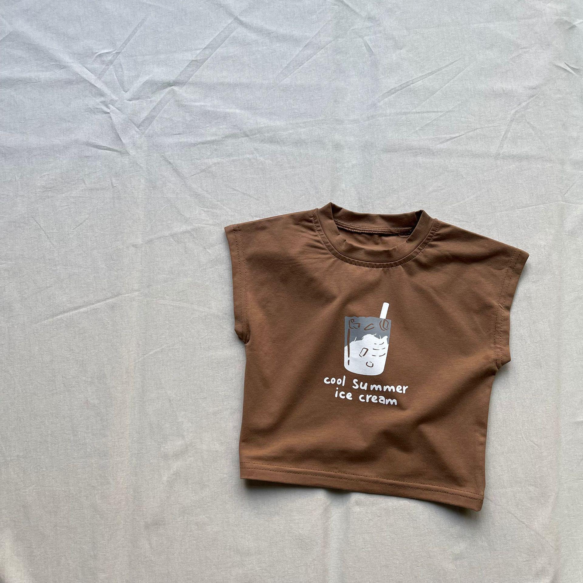 

Детский топ без рукавов с принтом стакана для напитков – модный корейский стиль для мальчиков и девочек, весна/лето 90 cm коричневый