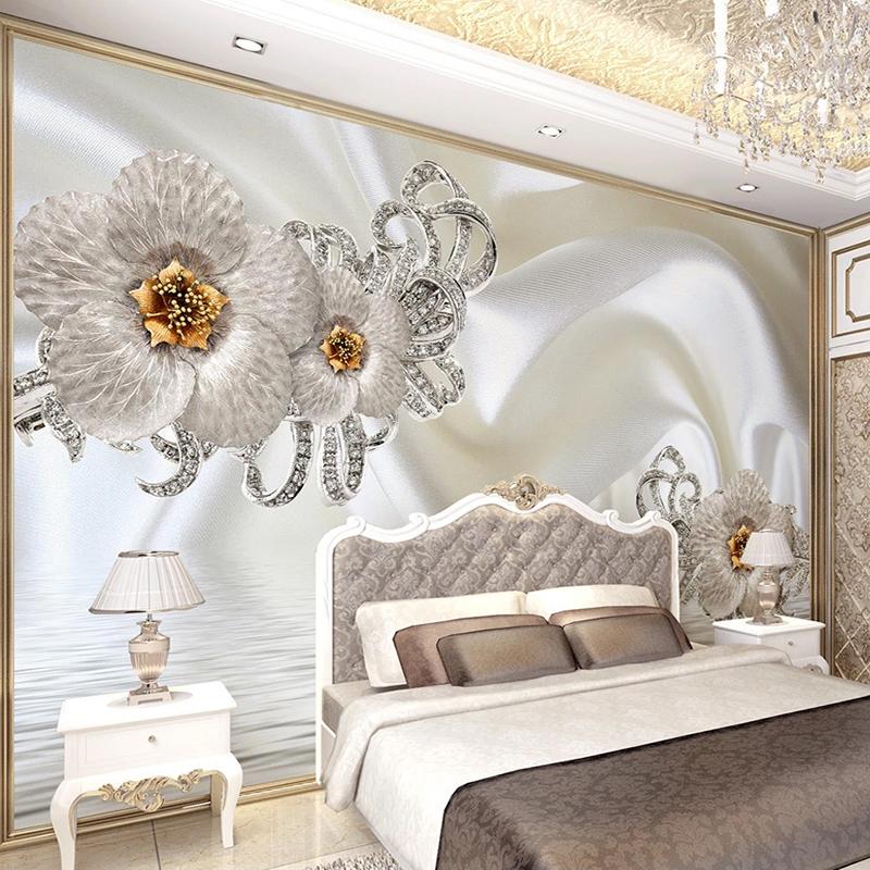 Individuelle Fototapete Wohnzimmer Schlafzimmer TV-Hintergrundtapeten Heimdekoration Seidentuch Diamantblume Wandkunst Wandbild Malerei