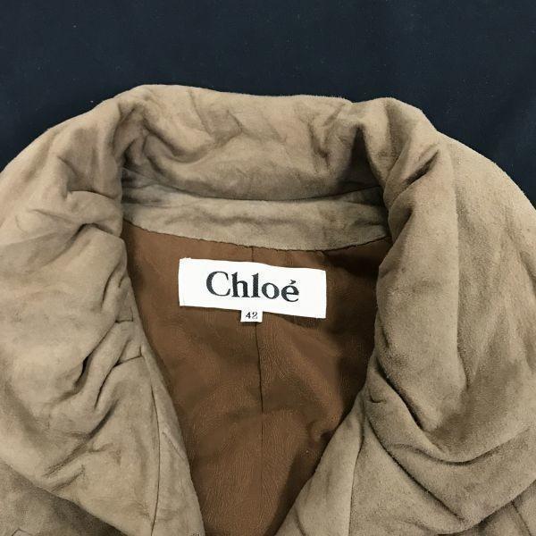 Chloe /Lambskin Leather Coat/Ladies 42/Volume Collar/Suede/Hidden Buttons/Drawstring Hem/Blouson/Outerwear(USED)