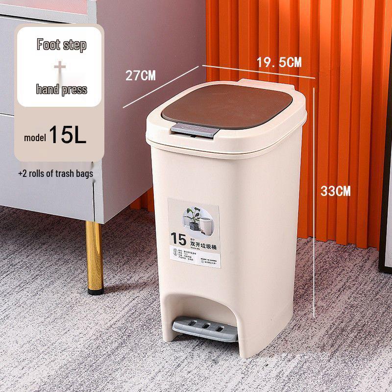 Large Odor-Proof Foot Pedal Trash Can with Lid for Home: Double Opening for Bedroom, Living Room, Kitchen, Bathroom, and Toilet.