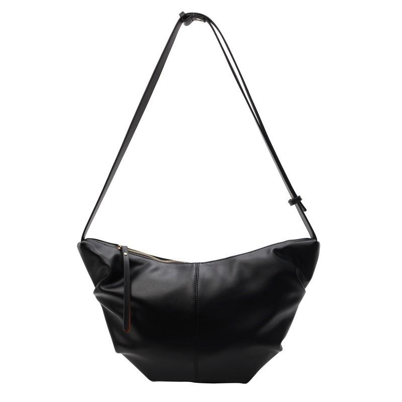 Стильная и универсальная сборчатая сумка-пельмень из ПУ для весенней уличной моды 2024 чёрный