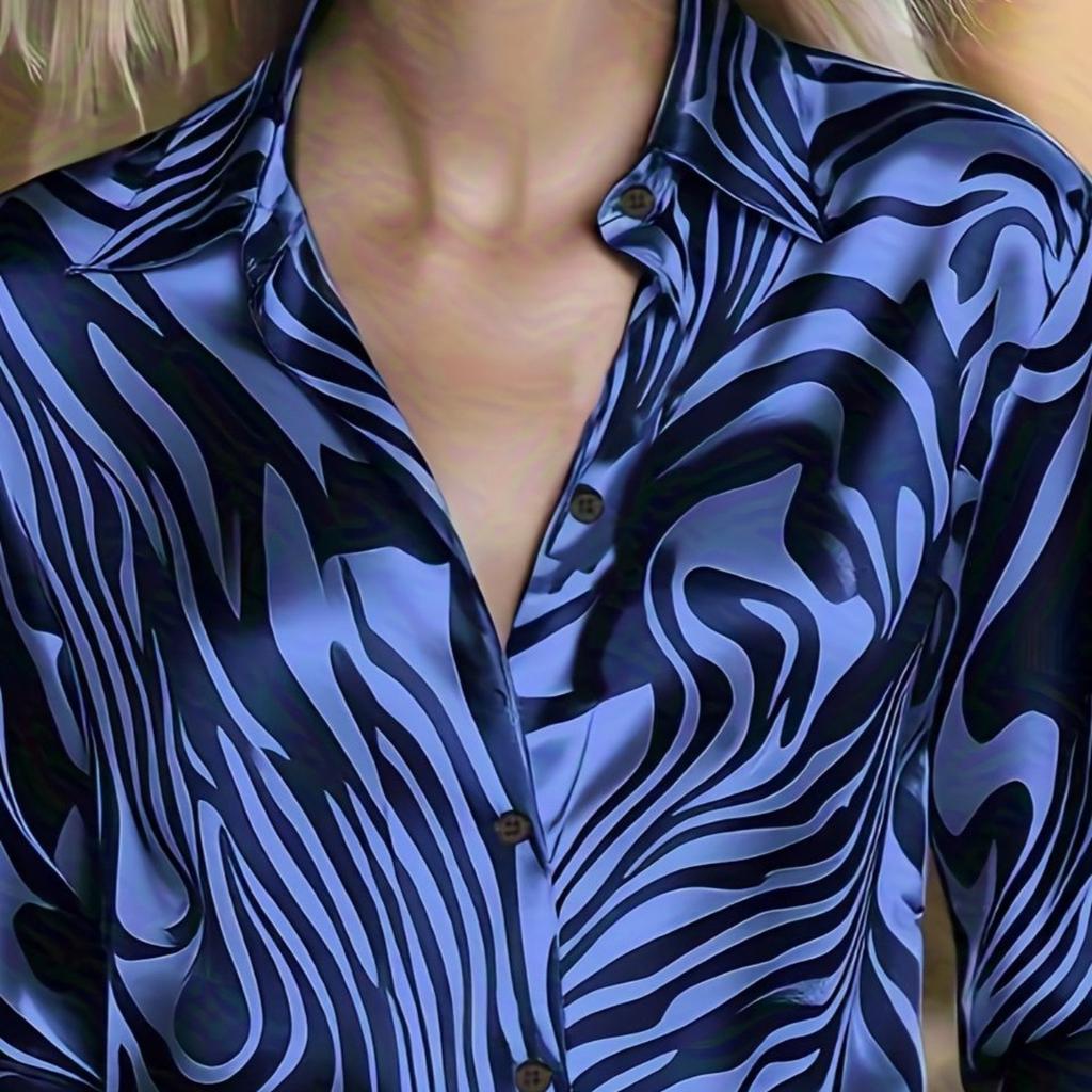 Elegant women's printed button-down long-sleeve shirt, suitable for office, commuting and formal occasions