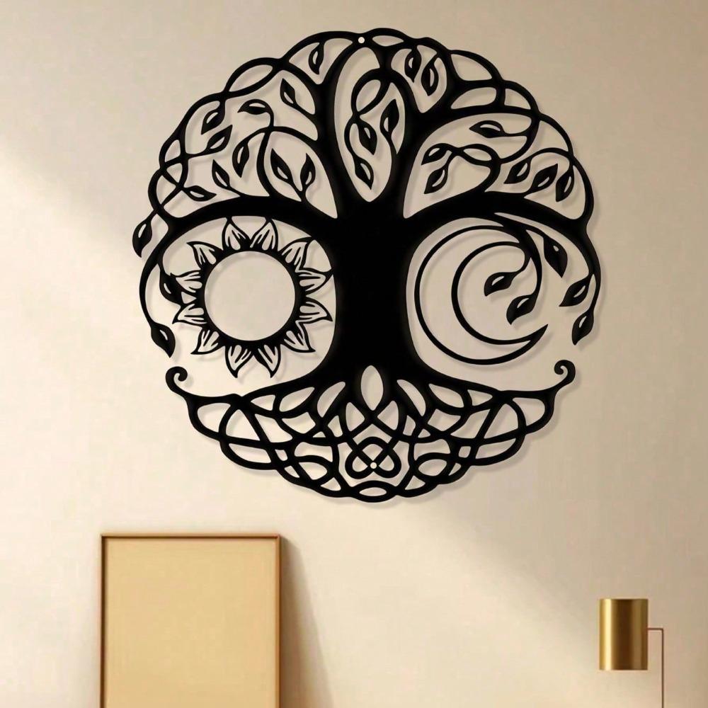 Wrought Iron Tree of Life Wall Art Decor, Round Metal Sculpture for Home Living Room, Unique Gift for Her