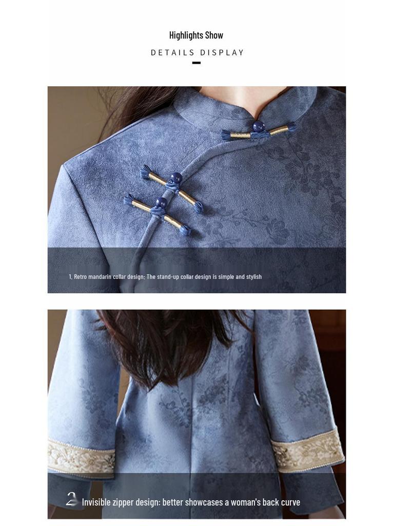 Bei Zhi Yun Blue Elegant Cheongsam: 2025 Autumn New Style Ladylike Daily Wear