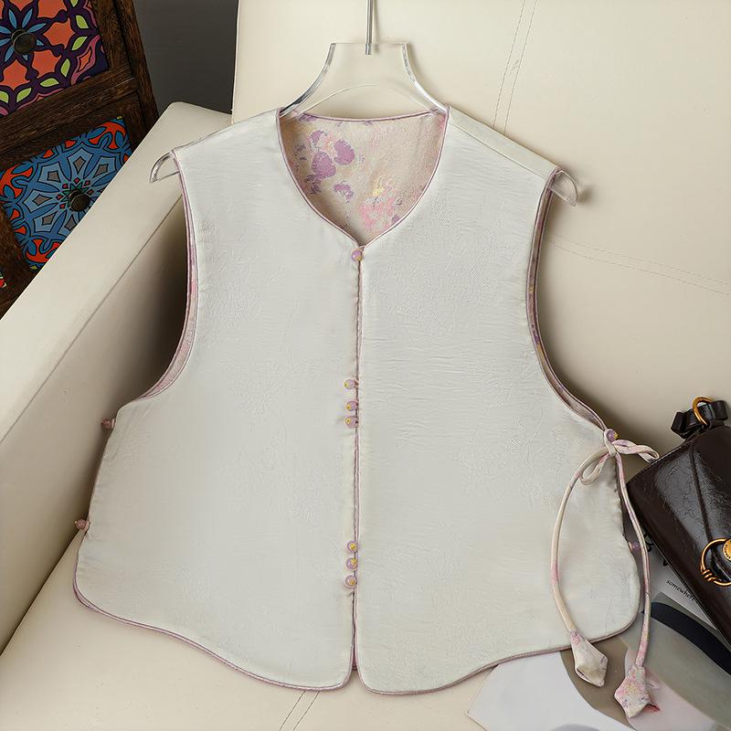 Modern Chinese-Style Reversible Cross-Collar Vest - Trendy Mother's Day Floral Slim-Fit