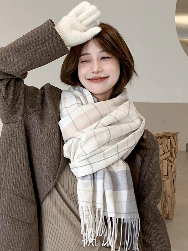 Women Winter Knitted Scarf Headscarf Ladies Men Casual Preppy Plaid Tassel Warm Scarve Mujer Male Foulard Wrap Shawl New Korean