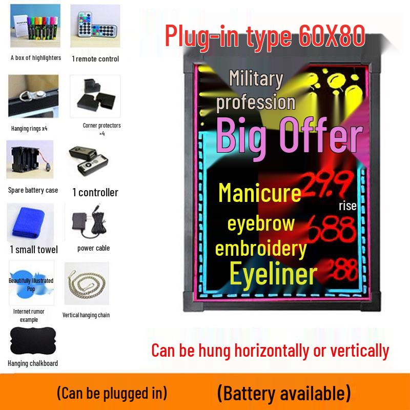 LED Blackboard Stall Display Sign - Luminous Advertising Menu Board