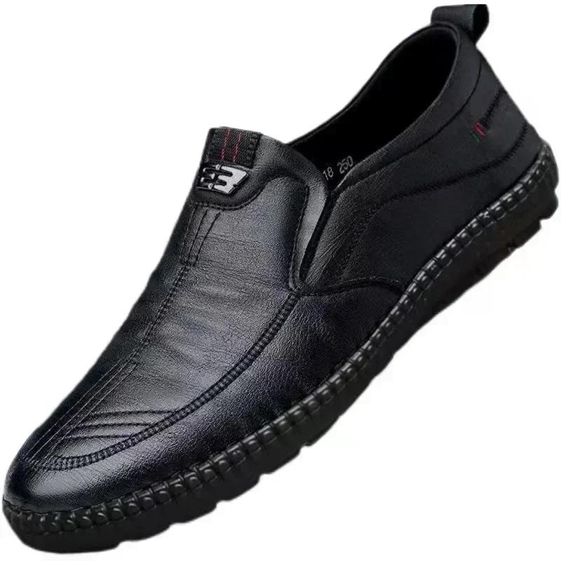 Mens Casual Shoes Slip-on Shoes Leather Shoe Wear-resistant Men Flat Shoes Comfortable Driving Shoe Office Loafers
