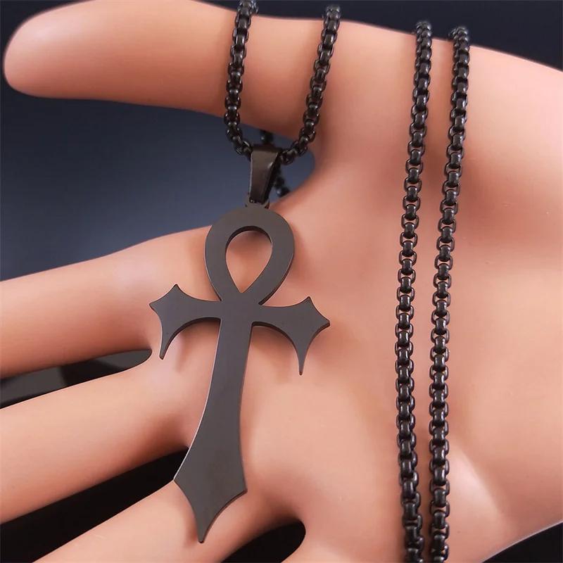 Vintage Retro Amulet Talisman Ankh Cross Pendant Necklace Women Egypt Egyptian Key Life Religious Chain Jewelry Gift Stainless Steel