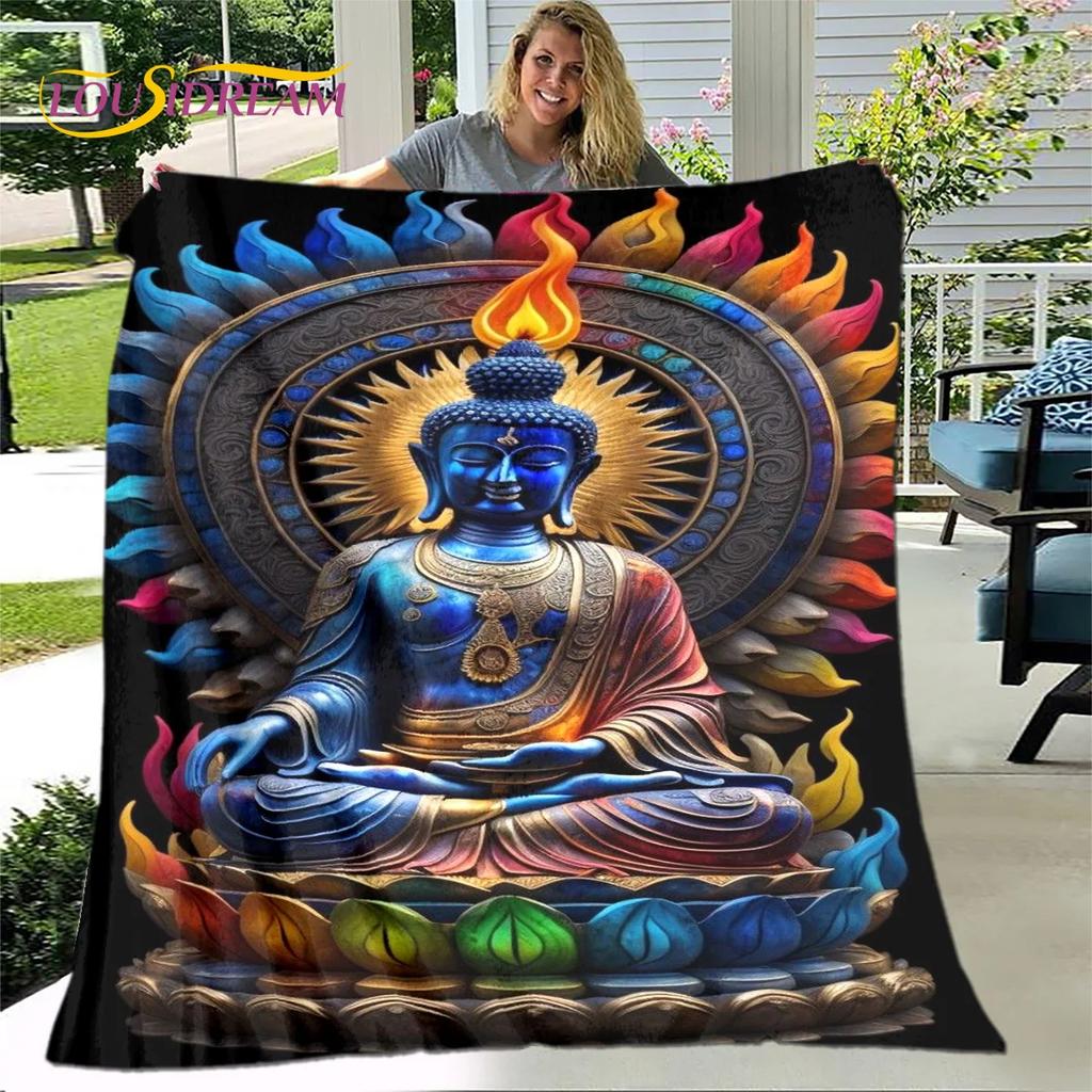 Manta 3D Sakyamuni Buddha Guanyin Bodhisattva budismo fe religión manta suave para el hogar orar dormitorio camas funda de sofá
