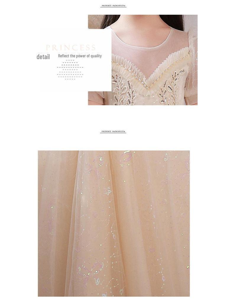 Girls' Fluffy Mesh Princess Skirt - Children's Long Wedding and Piano Performance Dress