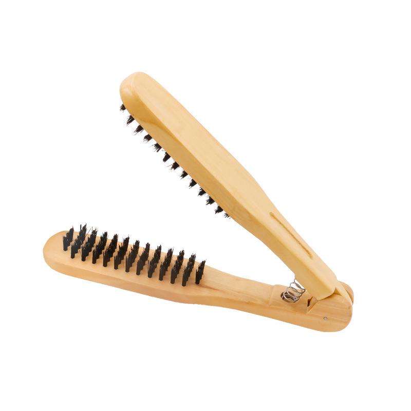 V-Shaped Boar Bristle Straightening Comb - Beechwood Curling & Styling Brush