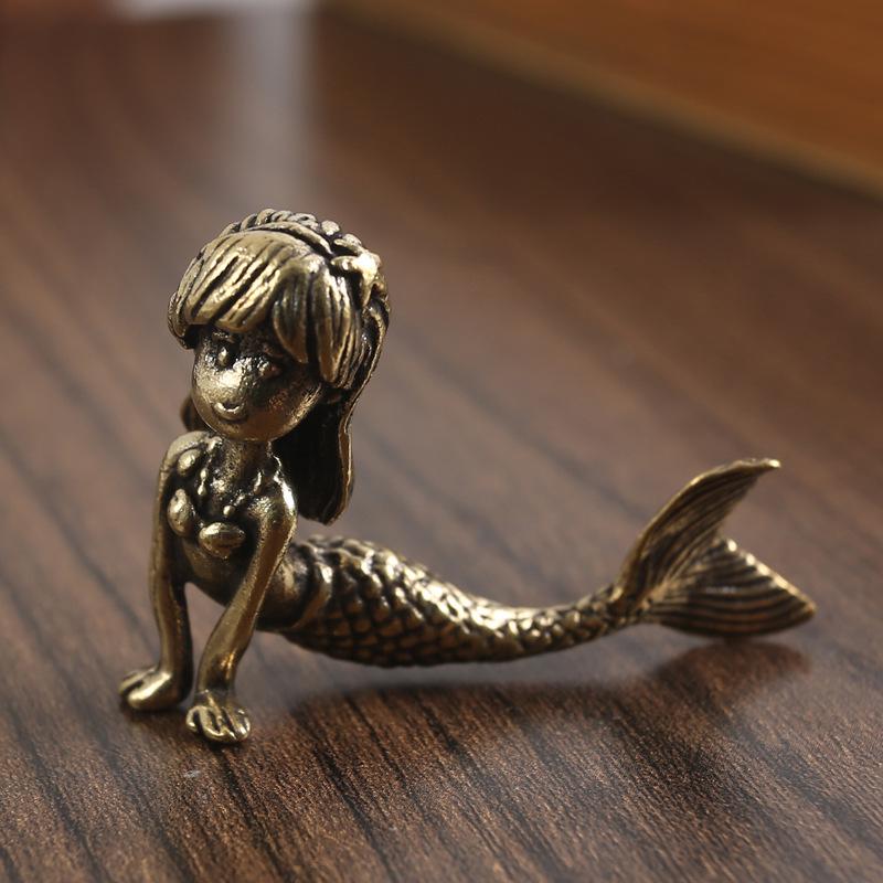 Tang Teng mermaid retro brass ornament sea daughter do old pure copper desktop decoration crafts