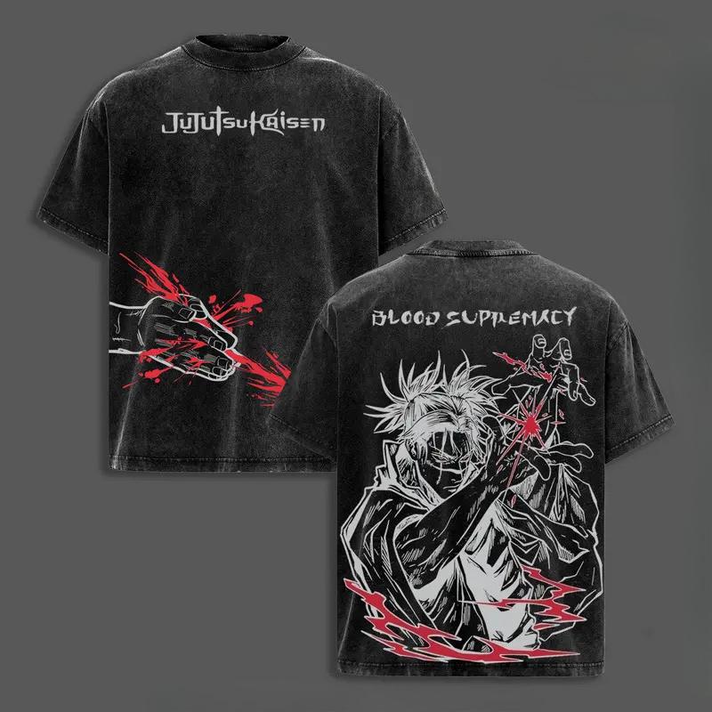 Manga Jujutsu Kaisen Choso Graphic Printed T-shirt Vintage Washed Oversized T Shirt Men Women Clothing High Quality Cotton Tees