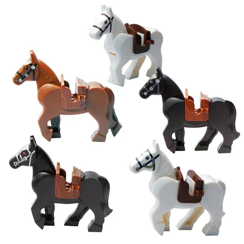 Plastblokker Miniblokker Actionfigurer Krig Middelalderridder Hest Ulv Sal hodelag Lekeblokker for barn