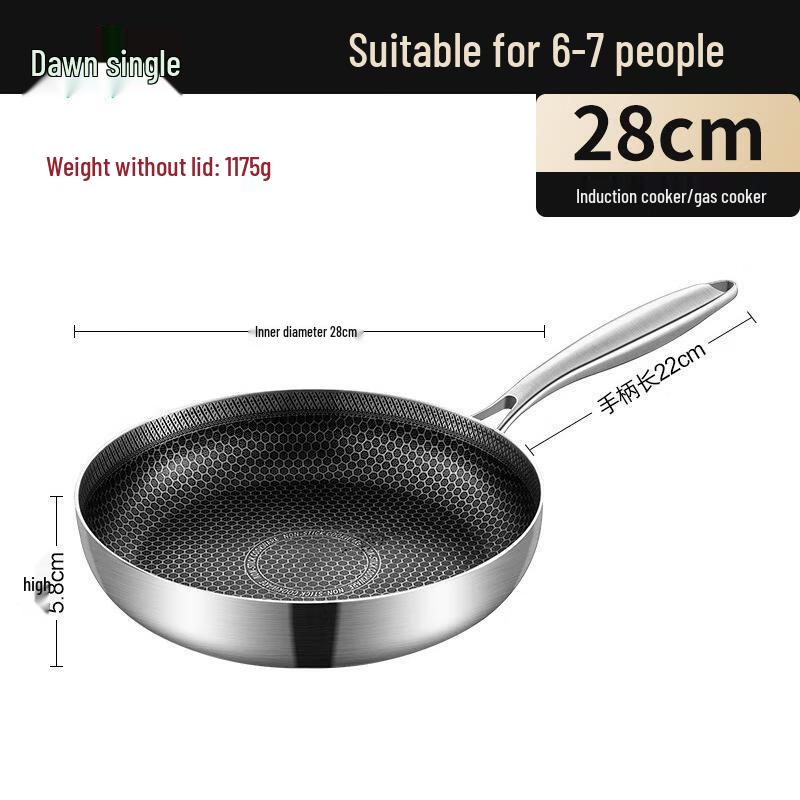 HUIHUADU 28cm 304 Stainless Steel Honeycomb Frying Pan