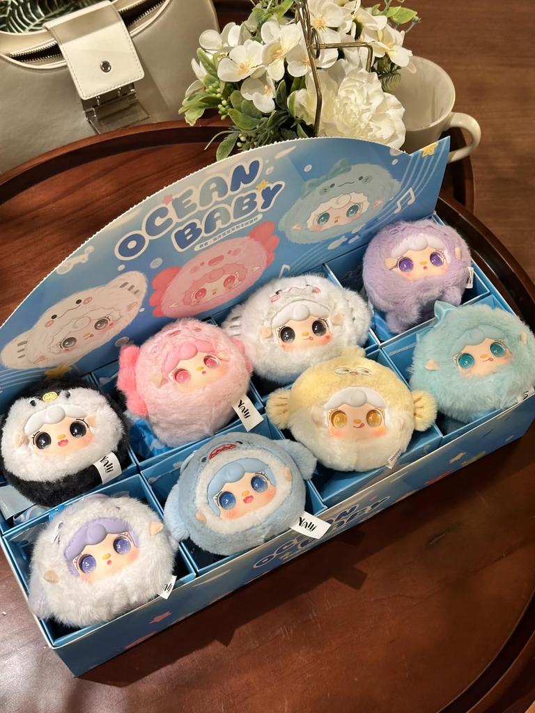 Yooki Ocean Treasure Plush Mascot  Soothing Design  Blind Box Set of 8 + Small & Large Secrets (Crab's Treasure & Captain Turtle)  Fluffy Boa with