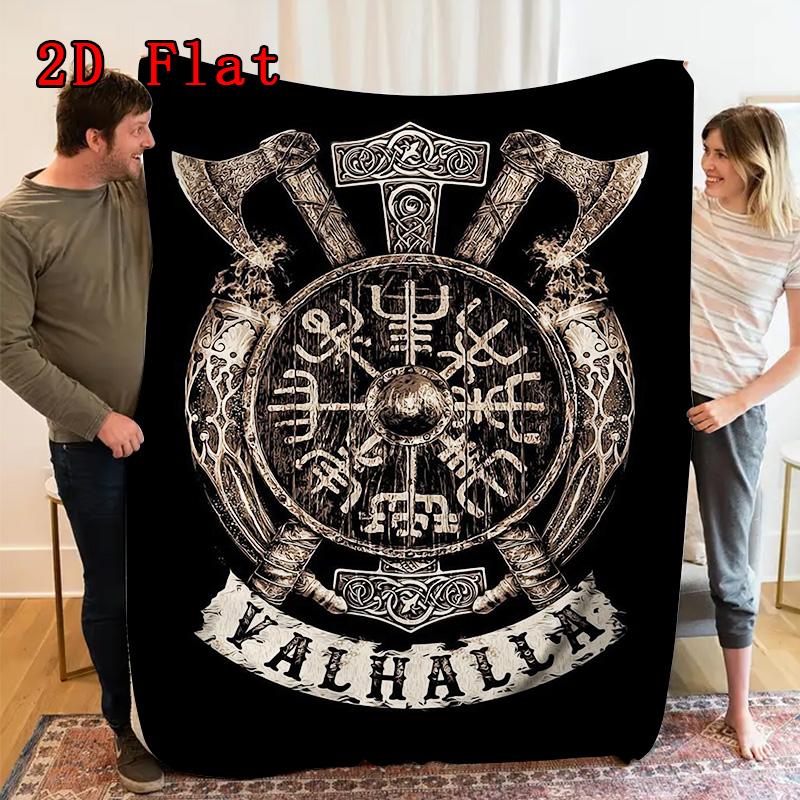 Vintage Viking Emblem Print 2D Flat Pattern Flannel Blanket High Quality All Seasons Warmth and Comfort Perfect for Christmas Gifts.PMT0914054