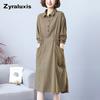 New Autumn Korean Style Solid Color Loose Fit Waist Slimming Elegant Long Sleeve Shirt Dress