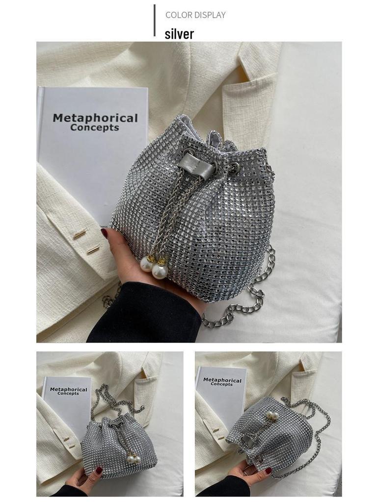 Koreanische Strass-Bucket-Handtasche – Damenmode Kette Umhängetasche