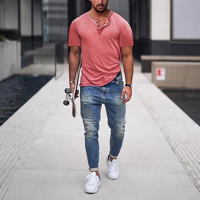 Solid Color T-Shirt for Men New Summer Versatile Short Sleeve Casual Men's T-Shirt Top
