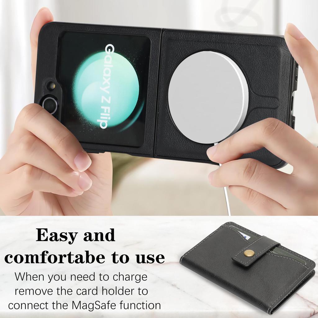 For Samsung Galaxy Z Flip6 5G Kickstand Case Detachable Card Bag Magnetic Case PU Leather Coated TPU Phone Cover