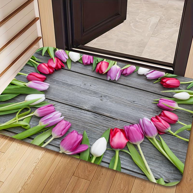 Tulpen-Herz-Muster Matte, Weicher Memory-Schwamm Teppich, Rutschfeste leicht zu reinigende Badezimmer-Matte für Wohnzimmer, Küche, Badewannen-Dekoration